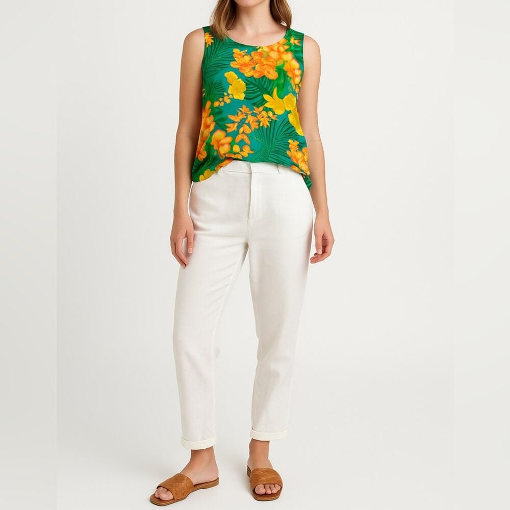VINTAGE WAIKIKI BEACH HAWAII Tropical Print Sleeveless Top | L | Resortwear